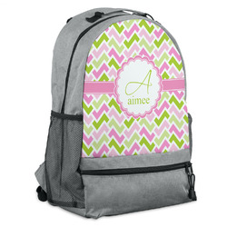 Pink & Green Geometric Backpack - Grey (Personalized)