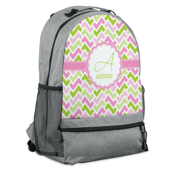 Custom Pink & Green Geometric Backpack - Grey (Personalized)