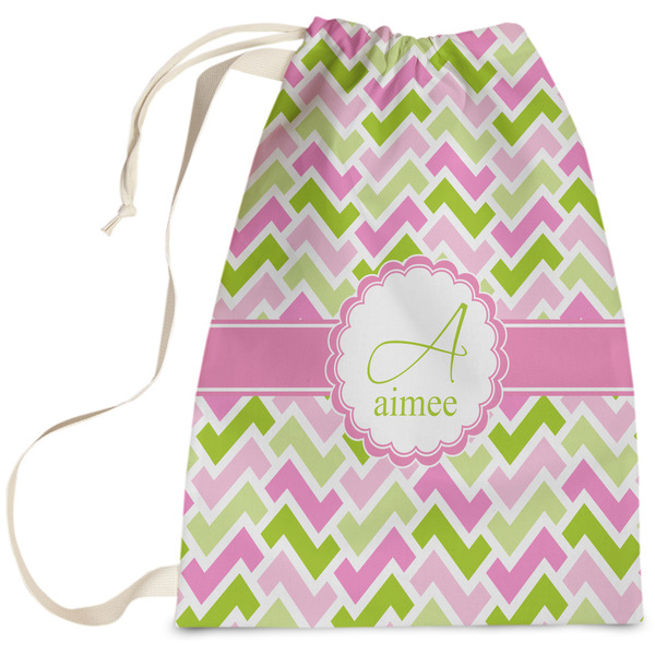 Custom Pink & Green Geometric Laundry Bag - Large (Personalized)