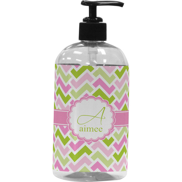 Custom Pink & Green Geometric Plastic Soap / Lotion Dispenser (Personalized)