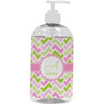 Pink & Green Geometric Plastic Soap / Lotion Dispenser (16 oz - Large - White) (Personalized)