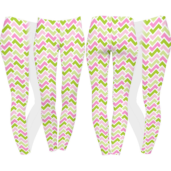 Pink & Green Geometric Leggings Turn Around - Apvl