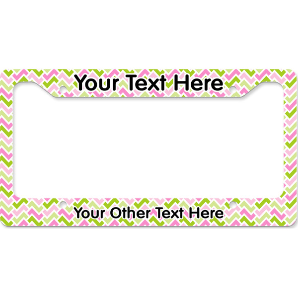Custom Pink & Green Geometric License Plate Frame - Style B (Personalized)