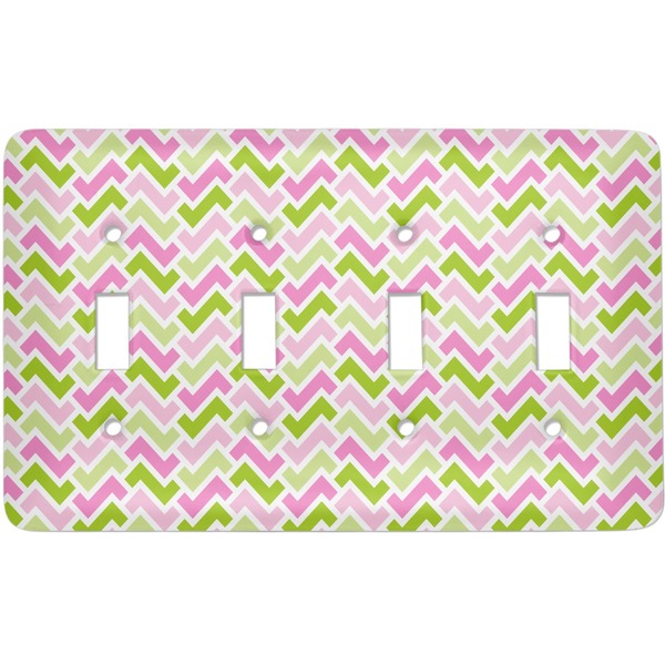 Custom Pink & Green Geometric Light Switch Cover (4 Toggle Plate)