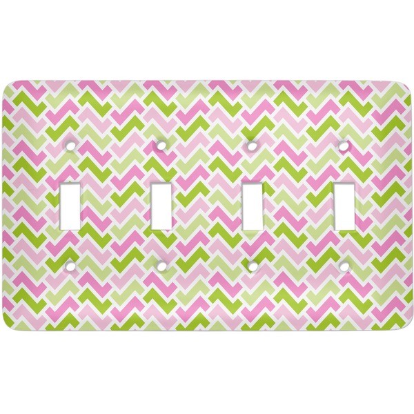 Custom Pink & Green Geometric Light Switch Cover (4 Toggle Plate)