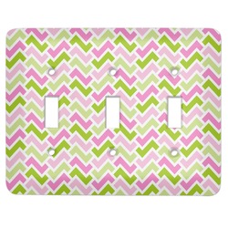 Pink & Green Geometric Light Switch Cover (3 Toggle Plate)