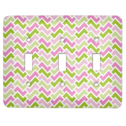 Pink & Green Geometric Light Switch Cover (3 Toggle Plate)