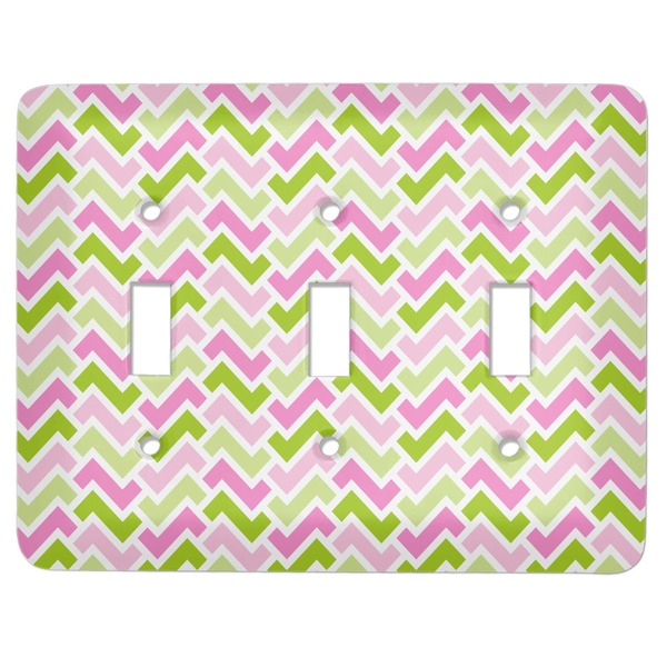 Custom Pink & Green Geometric Light Switch Cover (3 Toggle Plate)