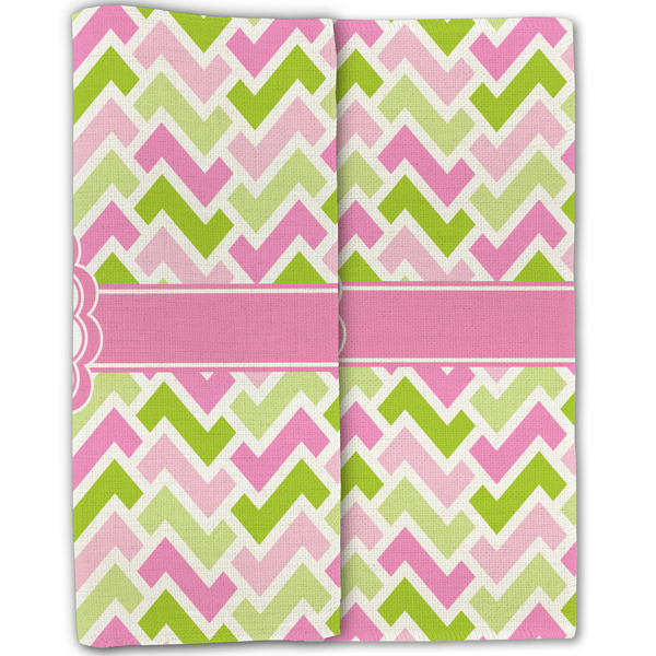 Pink & Green Geometric Linen Placemat - Folded Half (double sided)