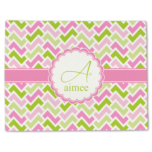 Custom Pink & Green Geometric Single-Sided Linen Placemat - Single w/ Name and Initial