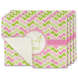 Pink & Green Geometric Single-Sided Linen Placemat - Set of 4 w/ Name and Initial