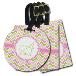 Pink & Green Geometric Plastic Luggage Tag (Personalized)