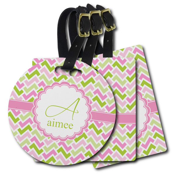 Custom Pink & Green Geometric Plastic Luggage Tag (Personalized)