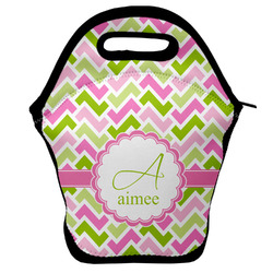 Pink & Green Geometric Lunch Bag w/ Name and Initial