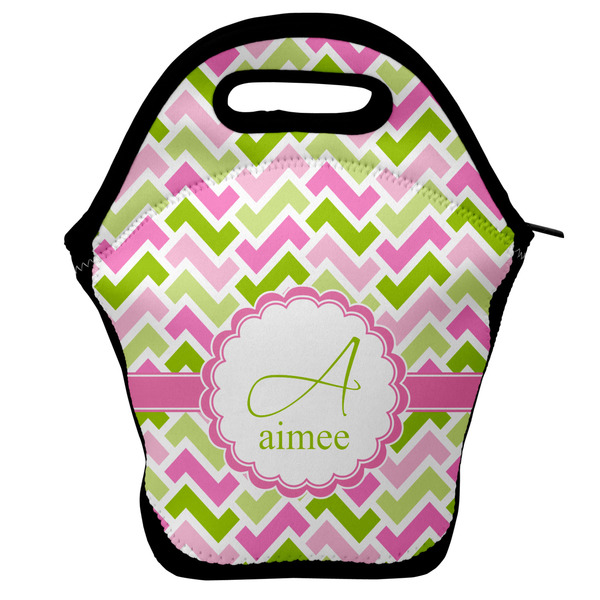 Custom Pink & Green Geometric Lunch Bag w/ Name and Initial