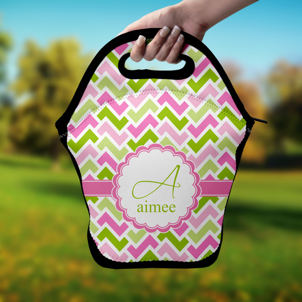 Pink & Green Geometric Lunch Bag - Hand