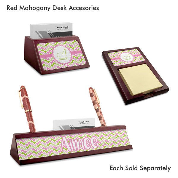 Pink & Green Geometric Mahogany Desk Accessories