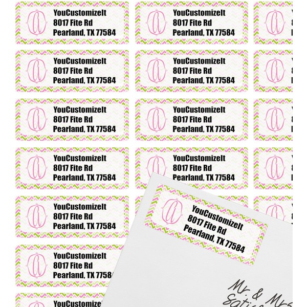 Pink & Green Geometric Mailing Label on Envelope - Multiple Labels
