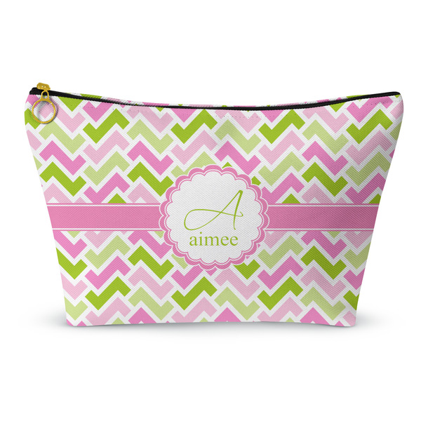 Custom Pink & Green Geometric Makeup Bag - Large - 12.5"x7" (Personalized)