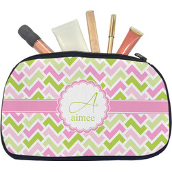 Pink & Green Geometric Makeup / Cosmetic Bag - Medium (Personalized)