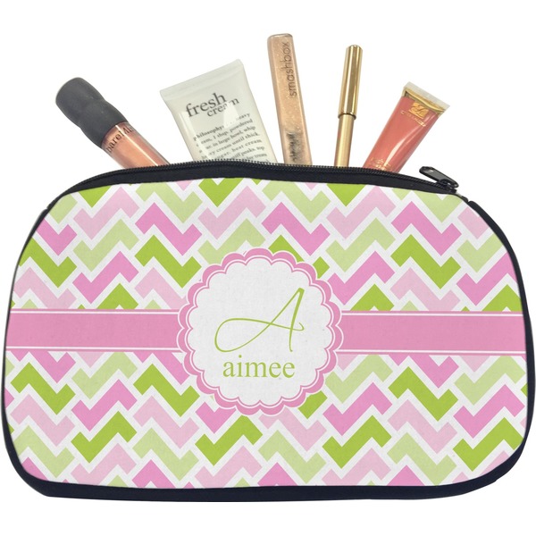 Custom Pink & Green Geometric Makeup / Cosmetic Bag - Medium (Personalized)