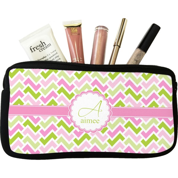 Custom Pink & Green Geometric Makeup / Cosmetic Bag (Personalized)