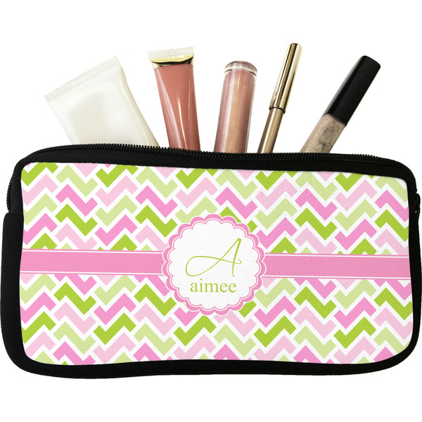 Custom Pink & Green Geometric Makeup / Cosmetic Bag (Personalized)