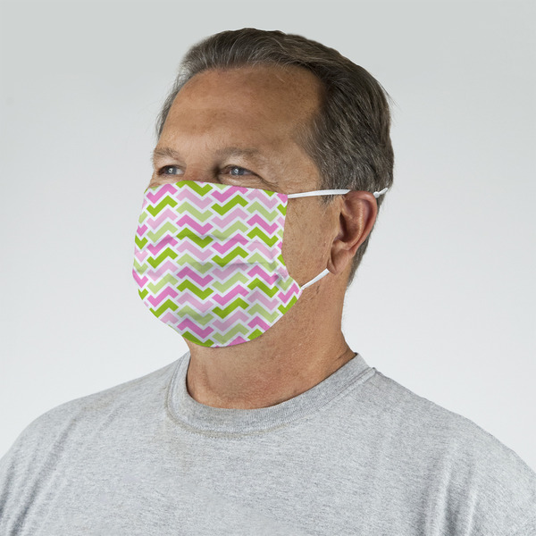 Pink & Green Geometric Mask - Quarter View on Guy