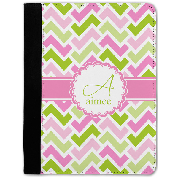 Custom Pink & Green Geometric Notebook Padfolio - Medium w/ Name and Initial