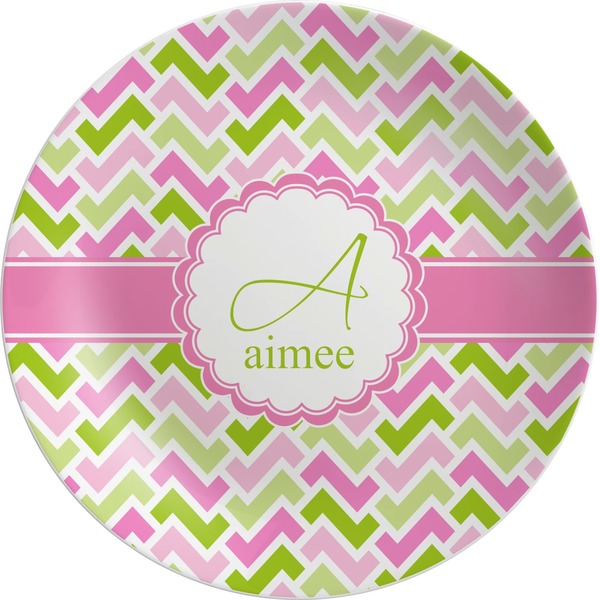 Custom Pink & Green Geometric Melamine Plate (Personalized)