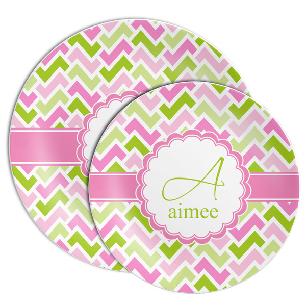 Pink & Green Geometric Melamine Plates - PARENT/MAIN