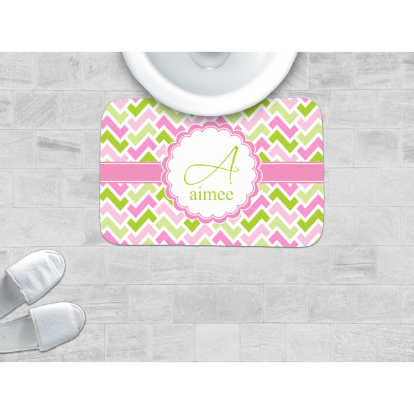 Pink & Green Geometric Memory Foam Bath Mat - LIFESTYLE