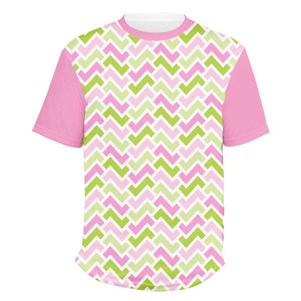 Custom Pink & Green Geometric Men's Crew T-Shirt - 2X Large