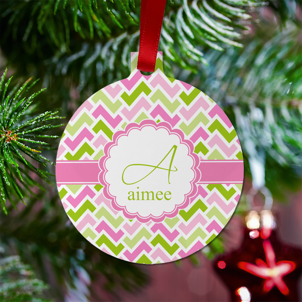 Pink & Green Geometric Metal Ball Ornament - Lifestyle