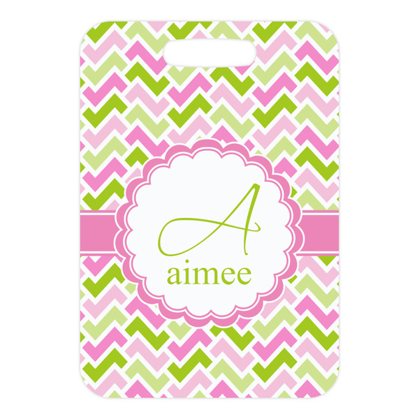 Pink & Green Geometric Metal Luggage Tag - Front Without Strap