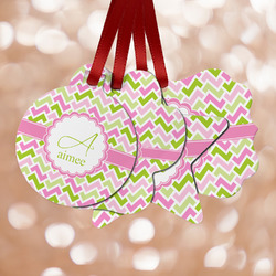 Pink & Green Geometric Metal Ornaments - Double Sided w/ Name and Initial