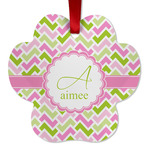 Pink & Green Geometric Metal Paw Ornament - Double Sided w/ Name and Initial