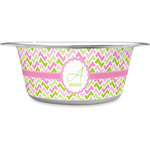 Pink & Green Geometric Stainless Steel Dog Bowl - Large (Personalized)