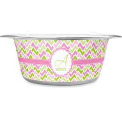 Pink & Green Geometric Stainless Steel Dog Bowl (Personalized)