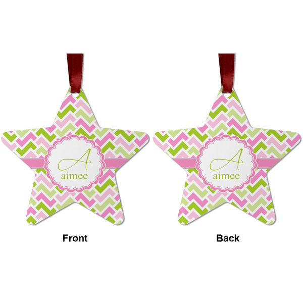 Pink & Green Geometric Metal Star Ornament - Front and Back