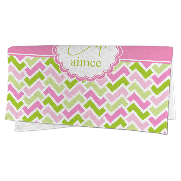 Pink & Green Geometric Microfiber Dish Rag - FOLDED (half)
