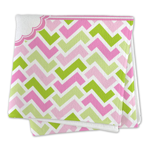 Pink & Green Geometric Microfiber Dish Rag - FOLDED (square)