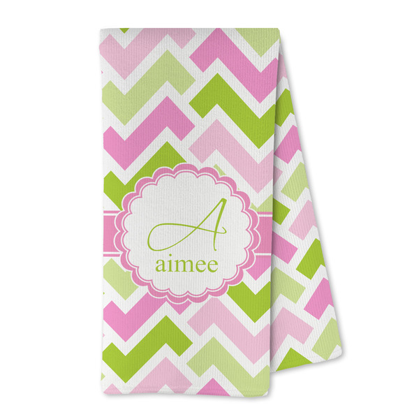 Custom Pink & Green Geometric Kitchen Towel - Microfiber (Personalized)