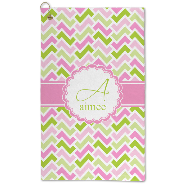Custom Pink & Green Geometric Microfiber Golf Towel - Large (Personalized)