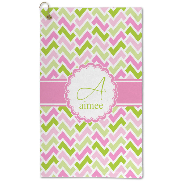 Custom Pink & Green Geometric Microfiber Golf Towel (Personalized)
