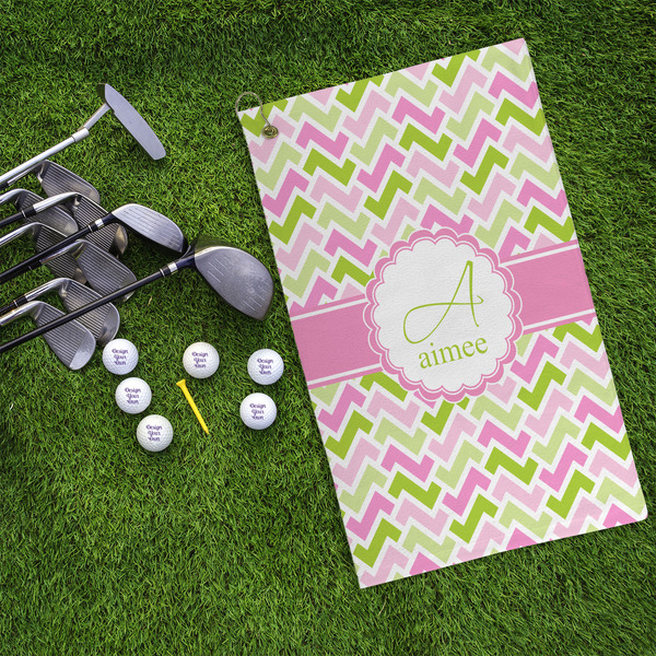 Pink & Green Geometric Microfiber Golf Towels - LIFESTYLE