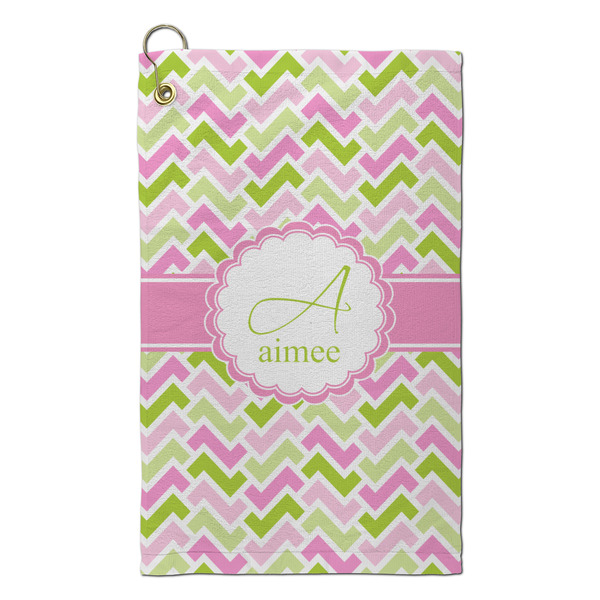 Custom Pink & Green Geometric Microfiber Golf Towel - Small (Personalized)
