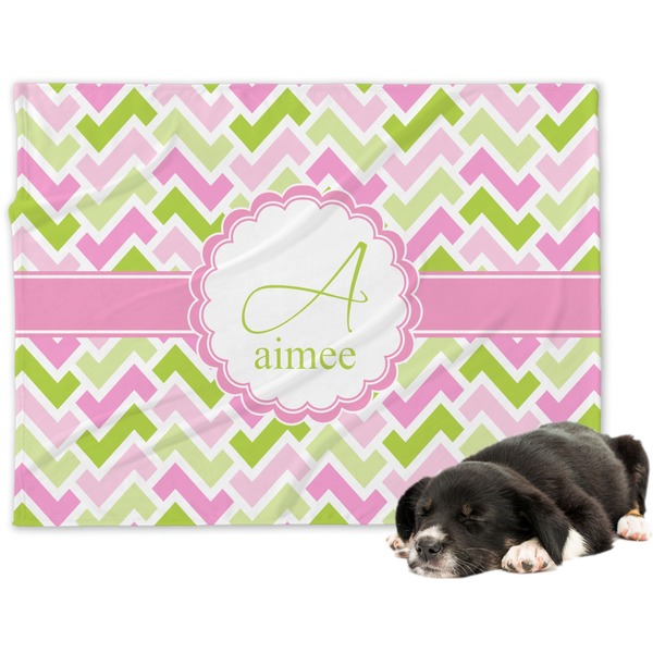 Custom Pink & Green Geometric Dog Blanket (Personalized)