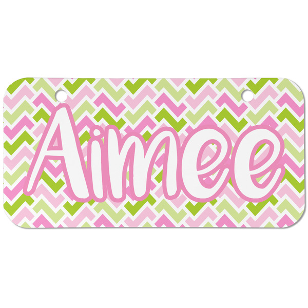 Custom Pink & Green Geometric Mini/Bicycle License Plate (2 Holes) (Personalized)