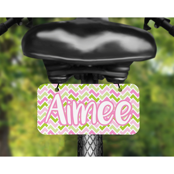 Pink & Green Geometric Mini License Plate on Bicycle - LIFESTYLE Two holes